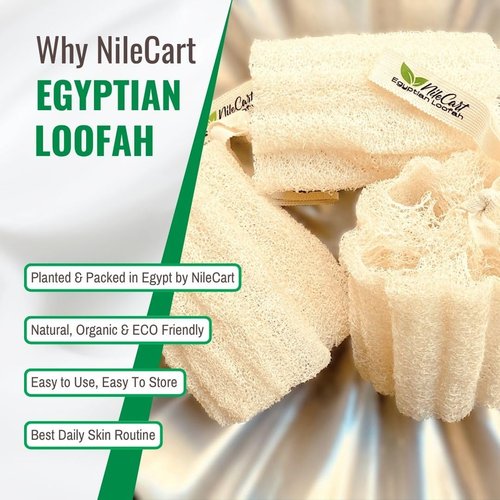 NileCart Natural Loofah Pack of 3 Scrubbies for Body Egyptian lufa Body Scrubber - A Natural Body Exfoliator Scrubber Loofah for Men & Women Made of Egyptian Luffa Sponges for Bath & Shower