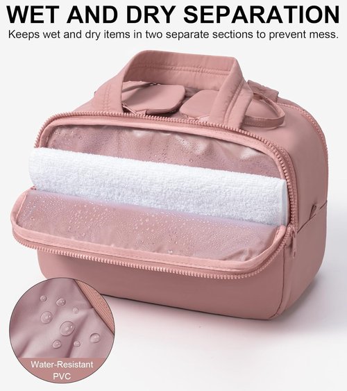 Skiennix Travel Toiletry Bag - Large Wide-Open Quilted Makeup Organizer | Water-Resistant Dark Pink