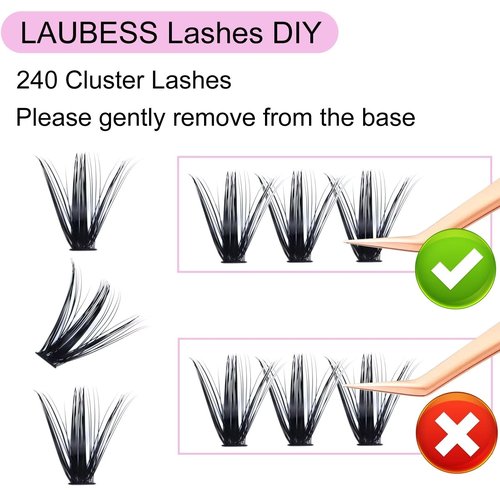 Cluster Lashes Mixed Length 50D 240 Individual Lashes D Curl Lash Clusters Volume Eyelash Clusters DIY Lash Extension Kit Fluffy Cluster Eyelash Extensions (50D-0.07D, 9-16mm)