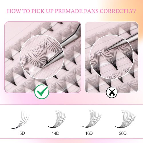 EMEDA 320 Fans Bulk Premade Lash Fans 12D 14D 16D 18D 20D Pointy Base Premade Fans Eyelash Extensions Stable D Curl Pre Fanned Volume Lash Extensions (16D-0.05-D-8-15mm)