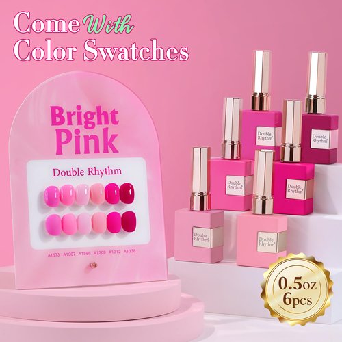 Double Rhythm Gel Polish Set - 6 Pcs 15 ML Soak Off Nail Art Kit | Bright Neon Light Pink & Purple