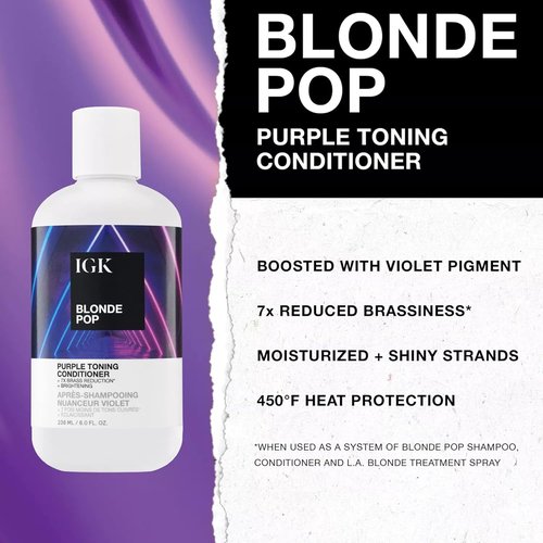 IGK BLONDE POP Purple Toning Conditioner - Brightens & Neutralizes Brass | Vegan & Cruelty-Free