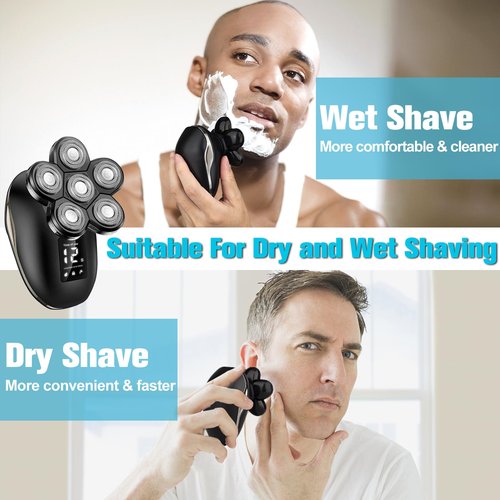 Electric Head Shavers for Bald Men, Upgraded 6-in-1 Waterproof Wet/Dry Grooming Kit Electric Shaver for Men, Cordless Rechargeable Bald Head Razor for Home&Travel