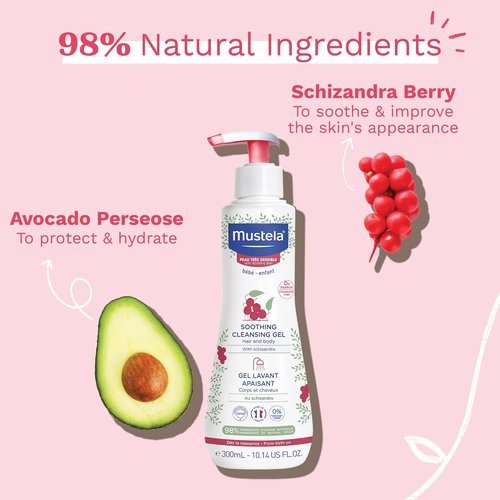 Mustela Baby Soothing Cleansing Gel - Fragrance-Free Hair & Body Wash for Sensitive Skin - 10.14 fl. oz.