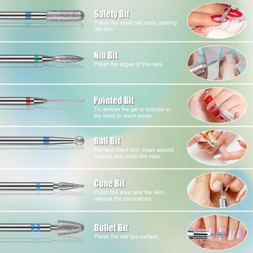 13PCS Nail Drill Bits Set, 3/32” Professional Drill Bits Nail Tech, Tungsten Carbide Ceramic Efile Nail Bits with Brush, Cuticle Remover Bits for Acrylic Gel Dip Powder Nail Manicure