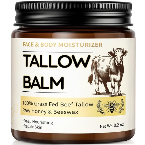 Taoscare Beef Tallow for Skin, Organic Tallow and Honey Balm for Face, Natural Face Moisturizer, Grass Fed Beef Tallow Skin Care Cream Body Butter, Deep Hydrate and Nourish Dry Skin