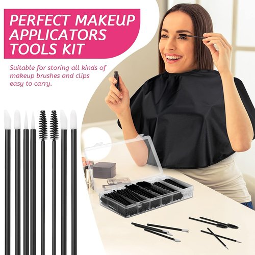 Maitys 260-Piece Disposable Makeup Tools Kit - Eyeliner Brushes, Lipstick Applicators & Organizer Box - Waterproof Cape & Stainless Steel Palette (Black)