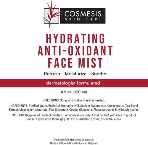 Cosmesis Hydrating Anti-Oxidant Face Mist - Refresh & Soothe Dry Skin with Tea Blend & Vitamins A/D - 4 Fl Oz