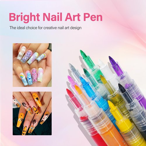 LKE 12 Colors Nail Art Pens Set, 0.7 MM Nail Art Markers for Drawing, Dotting & Liner, Quick Dry Acrylic Paint Pen for Nail Design, Home Salon Manicure DIY Tools (12 Colors Set)