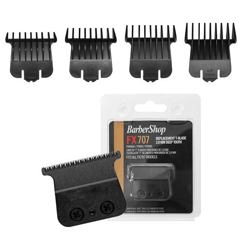BaBylissPRO 707B Replacement Blades - 2 Pack with 4 Guards for FX787 & FX726 Trimmers | Black