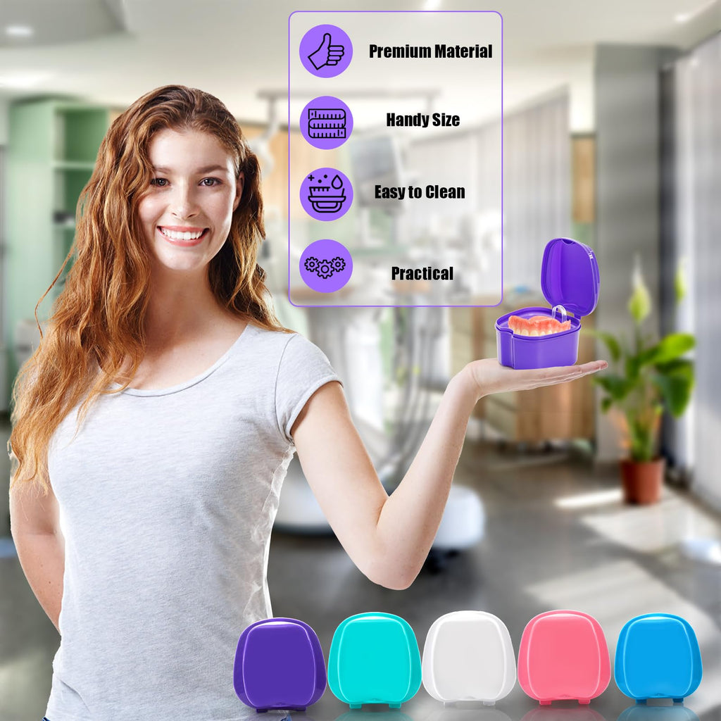 ZENFUN 20 Packs Denture Cases Dental Box For Artificial Teeth Denture Retainer Case Bulk Denture Holder with Strainer Basket Denture Soaking Container False Teeth Storage Box, Individually Sealed