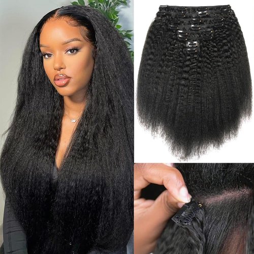 KRN Clip in Real Human Hair, 136g 8pcs Natural Black Hair Extensions Clip ins for Black Women Full And Thick Kinky Straight Clip in Human Hair Extensions 20 Clips Easy to Wear 14 Inch