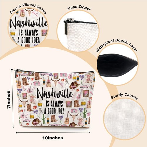 Nashville Travel Gift Cosmetic Bag Nashville Lovers Gift Nashville Souvenir Makeup Bag Girls Trip Gifts Favors Nashville City Themed Gifts for Women Sister Birthday Christmas Bachelorette Party Favors