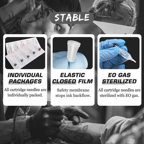 Emalla Tattoo Cartridge Needles - 60Pcs Mixed Size #10 3RL 5RL 7RL 9RL 11RL 14RL #12 5RM 7RM 9RM 11RM 13RM 15RM Round Line Magnum Tattoo Machine Needle Standard Cartridge Needles for Tattoo Kit