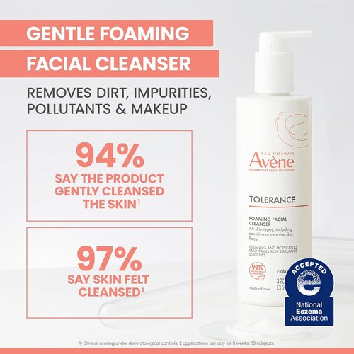 Avène Tolerance Daily Foaming Facial Cleanser - Fragrance-Free, Glycerin & Niacinamide for Sensitive Skin
