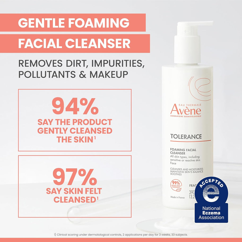 Avène Tolerance Daily Foaming Facial Cleanser - Gentle Face Wash for Sensitive Skin | Fragrance-Free, Glycerin & Niacinamide
