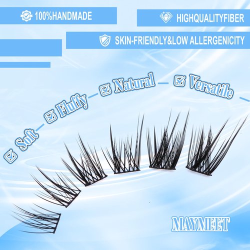 Lash Clusters Cat Eye False Eyelashes, Wispy Natural Cluster Lashes, J Curl 12–14MM Individual Winged Lash Extensions, Soft Fake Eyelash Beginner-Friendly