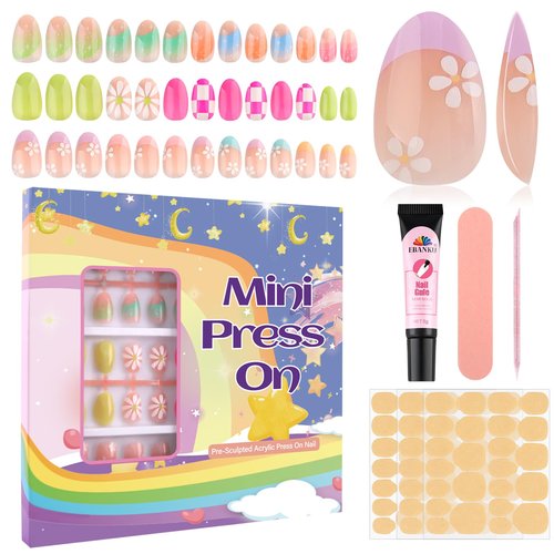 78 Pcs Press on Nails for Kids, Kalolary Fake Nail for Girls Set with Jelly Nail Adhesives & Nail Builder Glue, Full Cover Short Acrylic Nails for Girls Gifts
