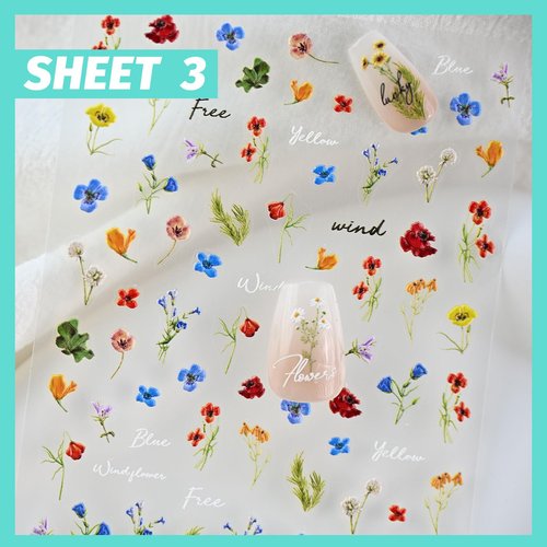 CESTSIREN Flower Nail Art Stickers 3D Embossed Nail Decals for Nail Art Design Self-Adhesive Spring Summer Nail Accessories for Women Nail Art Supplies 3 Sheets