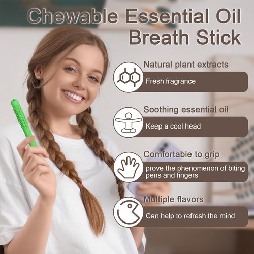 18 Pcs Chewable Essential Oil Breath Stick, Chewable Breather Sticks, Improve Pen Biting, Small Size for Portable Use, Suitable for Carrying Around