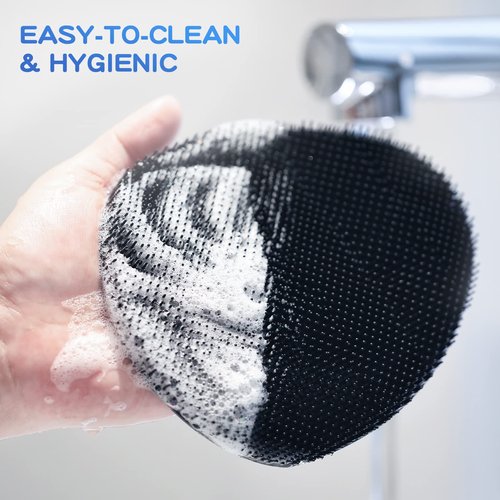 Manmihealth 15.7" Cute Silicone Body Scrubber & Soft Shower Brush Face Scrubber Set (3 PCS), Paw-Shaped Silicone Back Brush & Body Facial Scrubber with Super-Soft Bristles Combination(BlackSet)