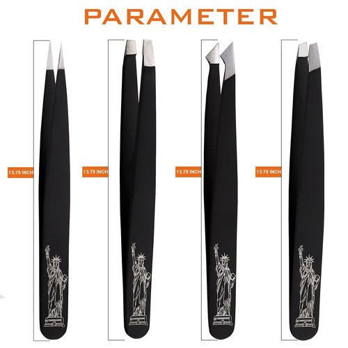 Glory 4-Pcs Precision Eyebrow Tweezers Set Professional Stainless Steel Brow Tweezers for Eyebrows, Ingrown Hair, Facial Hair, Chin Hair & Splinters with American-Inspired Design