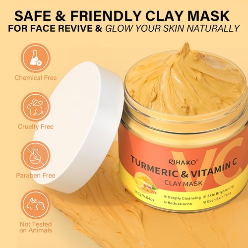 RIHAKO Valentine 's Day Gift for Women Turmeric Vitamin C Clay Mask Skincare| Deep Cleansing Facial Clay Mask for Dark Spots, Dull Skin, Refining Pores and Controlling Oil,Dark Spot Remover for Face