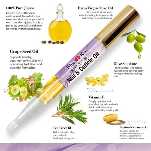 Bliss Kiss | Lavender Vanilla Nail Oil Cuticle Pen - Vitamin E & Jojoba for Stronger, Healthier Nails