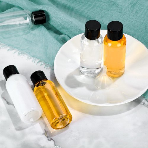 Mifoci 50 Pcs Small Plastic Bottles with Caps 2 oz Clear Empty Squeeze Bottle with Flip Cap Small Refillable Transparent Travel Dispenser Container for Shampoo Lotion Conditioner Liquid Soap