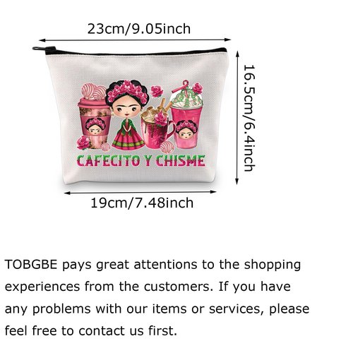 TOBGBE Funny Cafecito Y Chisme Mexican Coffee Cups Makeup Bag Mexican Concha Pun Gift Mexican Themed Bag Mexican Women Gift (Cafecito Bag)