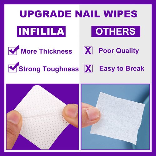 NXJ INFILILA Lint Free Nail Wipes, 1000PCS Non-Woven Fabric Dry Nail Prep Wipes, Absorbent Acetone Nail Polish Remover Lash Extensions Glue Nail Cleaning Pads for Salon Supplies