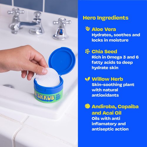 JB SKRUB The Face Pads - Kids, Tween Boys & Teens Acne Cleansing Pads for Cool Confidence - Say Goodbye to Greasy Skin and Hello to Freshness - 40 Cleansing Wipes, 3-Pack