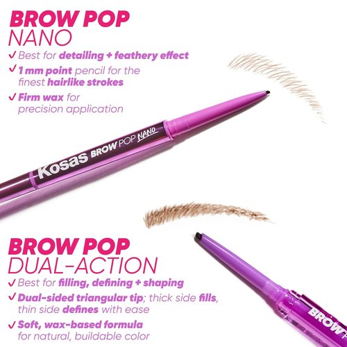 Kosas Brow Pop Nano - Ultra-Fine 1mm Brow Pencil for Natural-Looking Eyebrows - Dark Brown