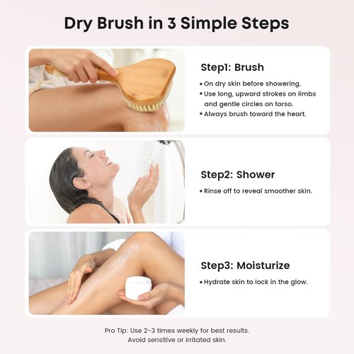 eaxun Bamboo Dry Brushing Set with Body and Face Brush, Dry Scrub Brush with Exfoliating Natural Boar Bristle for Lymphatic Drainage, Cellulite Reduction, Blood Circulation and Glowing Skin, 2 Pack