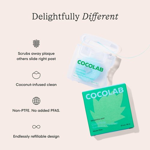 Cocofloss Woven Dental Floss, Refills Set, Dentist-Designed Oral Care, Mint, Waxed, Expanding, Vegan, Kid-Friendly String Floss with Coconut Oil, 3 Refill Spools (33 yd Each)