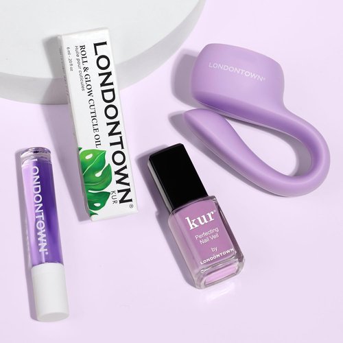 LONDONTOWN Violet Vibes Nail Polish Set - Sheer Lilac Tint & Cuticle Oil for Healthy Nails | .40fl oz
