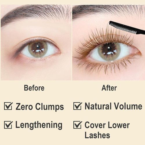 Skiennix Brown Mascara Primer - Lengthening Formula for Fine, Short Lashes | Quick-Dry, Waterproof, Clump-Free Comb Brush