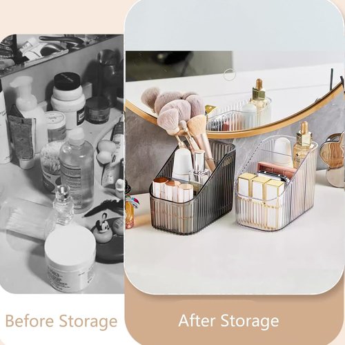 Freebirdly Makeup Organizer Cosmetics Storage Box, Large Capacity Make Up Brush Holder Organizer Vanity Accessories, Bathroom Countertops, Desk Storage Container, Cosmetic Display cases(Yellow-S)