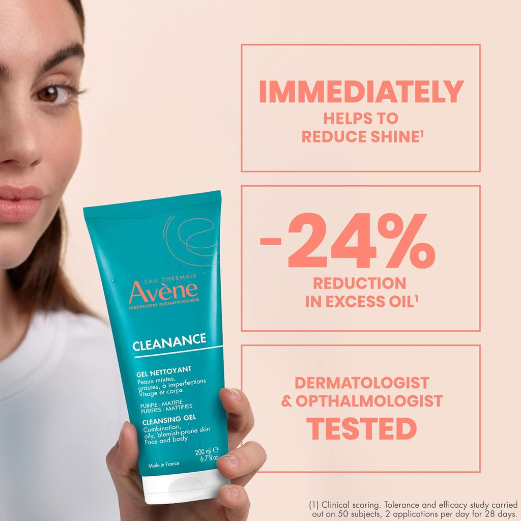 Avène Cleanance Cleansing Gel - Soap-Free Acne Cleanser for Oily Skin | Face & Body Use