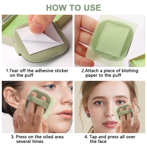 Jutqut Oil Blotting Sheets for Face with Mirror & Puff, 300 Sheets Oil Absorbing Sheets for Oily Skin, Natural Fiber Blotting Paper, Makeup Friendly Face Oil Control Sheets