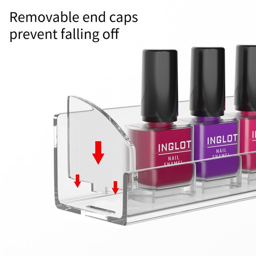 Hexsonhoma 24 Inch Clear Nail Polish Wall Rack with Removable End Caps Set of 6, Acrylic Nail Polish Organizer Wall Mounted,Nail Polish Sorage Shelves for 150 Bottles (24 Inch)