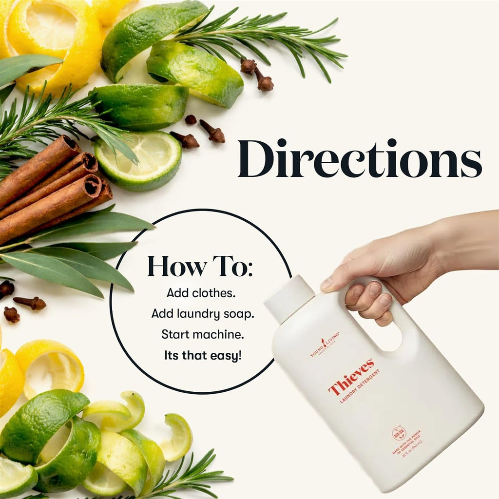 Young Living Thieves Laundry Detergent - Concentrated Plant-Based Formula, Fresh Citrus Scent, 32 fl oz