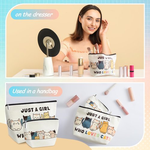 Sunnymove 2 Pack Large and Small Cat Themed Makeup Bags for Women and Teen Girls, Cat Lover Gifts, Cute Kitten Cosmetic Pouch Coin Purse with Zipper, Funny Mom Daughter Gifts for Birthday Christmas