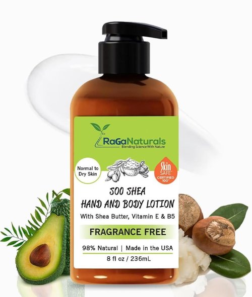 RaGaNaturals Natural Unscented Body Lotion - Hydrating Shea Butter & Vitamin E for Dry Skin | 8 Oz