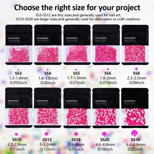 Blinginbox Flatback Glass Rhinestones,Neon Gems 1440pcs Non Hotfix Crystal Rhinestones for Nail Crafts Clothes Tumblers Face Makeup,Rose Neon,SS20
