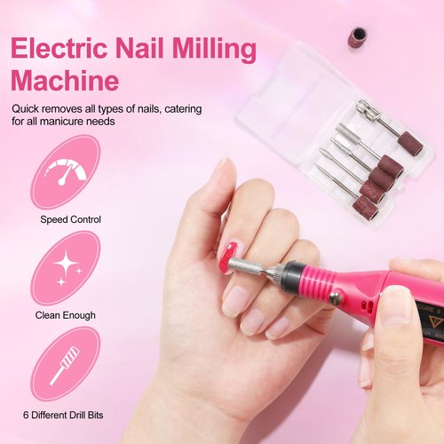 Acrylic Nail Kit for Beginners with Drill U V light, 3pc Acrylic Powder Clear/ Pink /White Set 12Pcs Glitter Powder 200Pcs Fake Tips Nail Starter Kit for Extensions DIY
