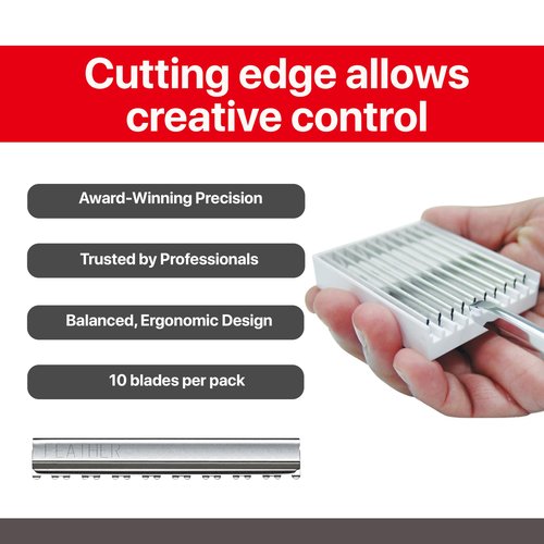 Feather - Styling Razor Texturizing Blades - For Professional Hair Cutting - Thinning, Texturizing, Shaping, and Styling - Japanese Stainless Steel - Replacement Blades - 10 Pack Made in Japan