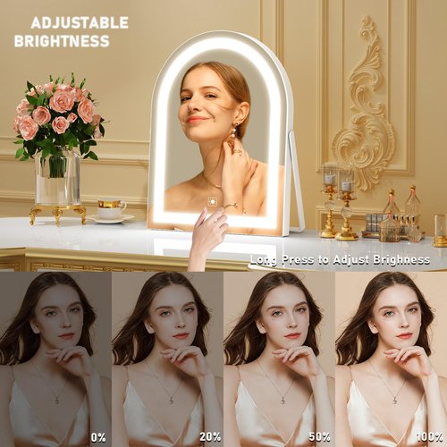 Gvnkvn 14" Elegant LED Vanity Mirror with 3-Color Adjustable Lights, Lighted Makeup Mirror 360° Rotating Stand & Touch Control - Perfect Makeup Gift for Women
