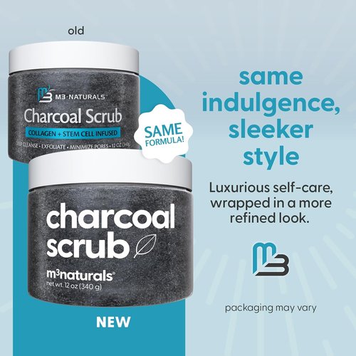 M3 Exfoliating Charcoal Scrub - Collagen & Stem Cells for Body Toning, Detox & Smoothing | 12 oz