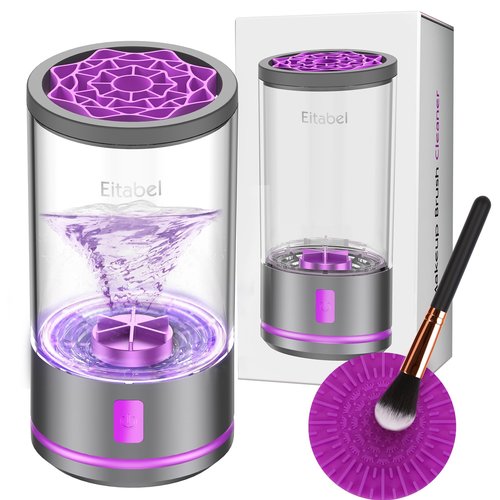 EITABEL Makeup Brush Cleaner machine, 2 in 1 Makeup Brush Cleanser & Washer, 7000 RPM High-Speed Deep Cleaning, Portable Automatic Cosmetic Brush Cleaner for Foundation Brush Sponge, Purple